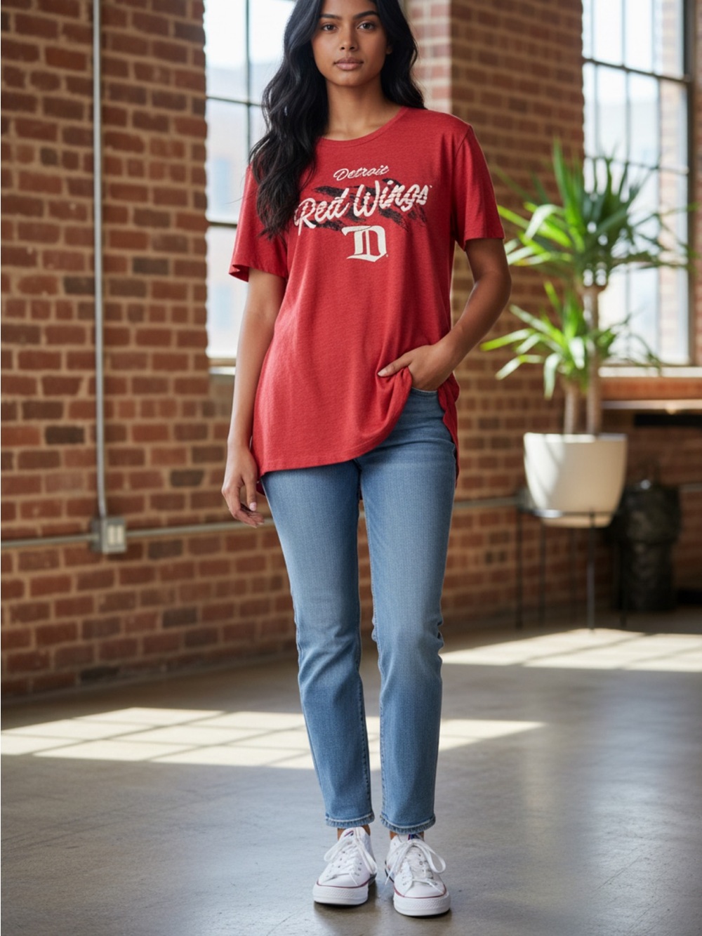 Fanatics Red Detroit Red Wings Script Logo Tee